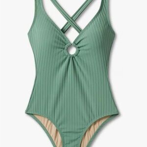 Kona Sol Green Criss-Cross One Piece Swimsuit
